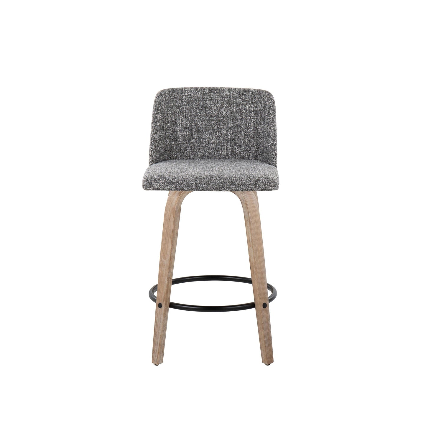 Toriano 26" Contemporary Fixed Height Counter Stool with Swivel in Light Grey Wood and Grey Noise Fabric with Round Black Metal Footrest By LumiSource - Set of 2 | Counter Stools | Modishstore - 19