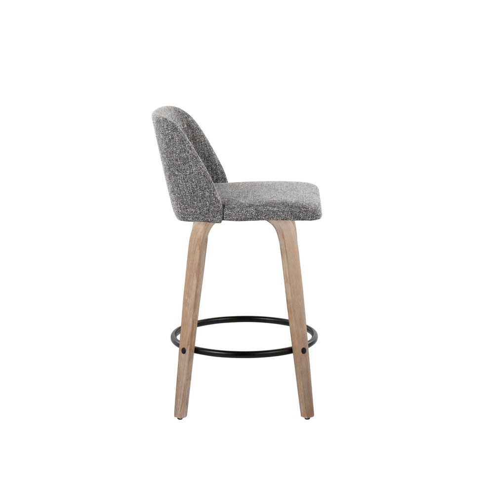 Toriano 26" Contemporary Fixed Height Counter Stool with Swivel in Light Grey Wood and Grey Noise Fabric with Round Black Metal Footrest By LumiSource - Set of 2 | Counter Stools | Modishstore - 22