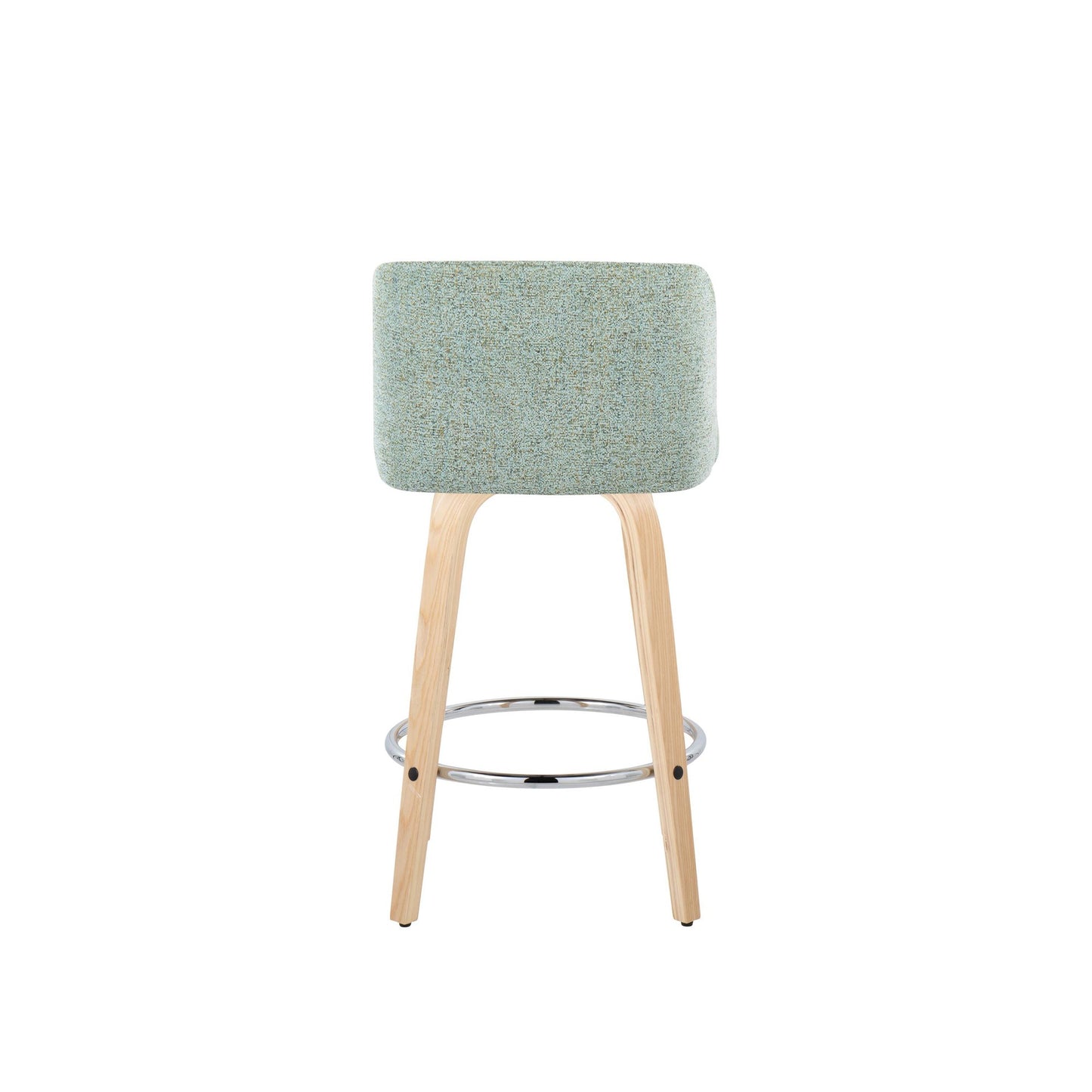 Toriano 26" Contemporary Fixed Height Counter Stool with Swivel in Natural Wood and Light Green Fabric with Round Chrome Metal Footrest By LumiSource - Set of 2 | Counter Stools | Modishstore - 7