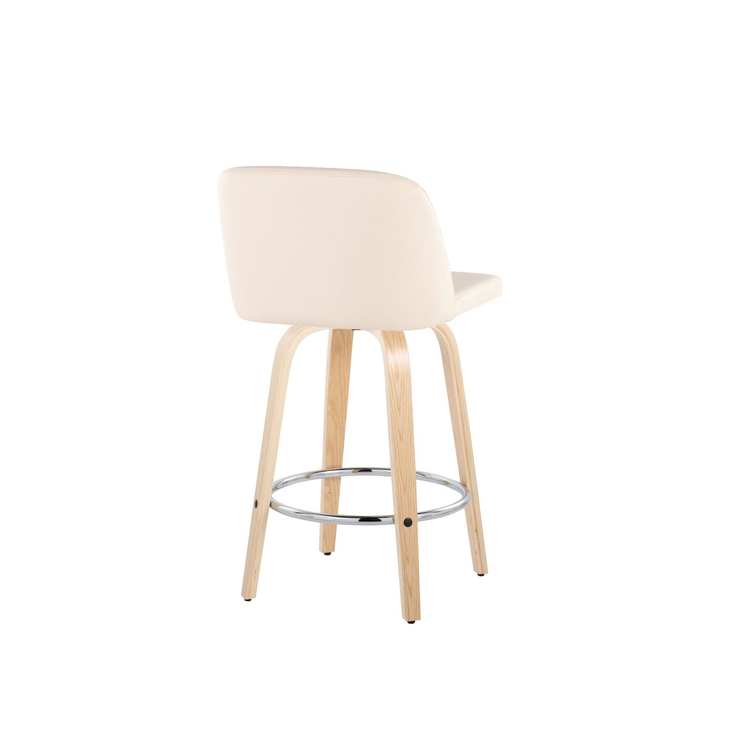 Toriano 26" Contemporary Fixed Height Counter Stool with Swivel in Natural Wood and Cream Faux Leather with Round Chrome Metal Footrest By LumiSource - Set of 2 | Counter Stools | Modishstore - 6