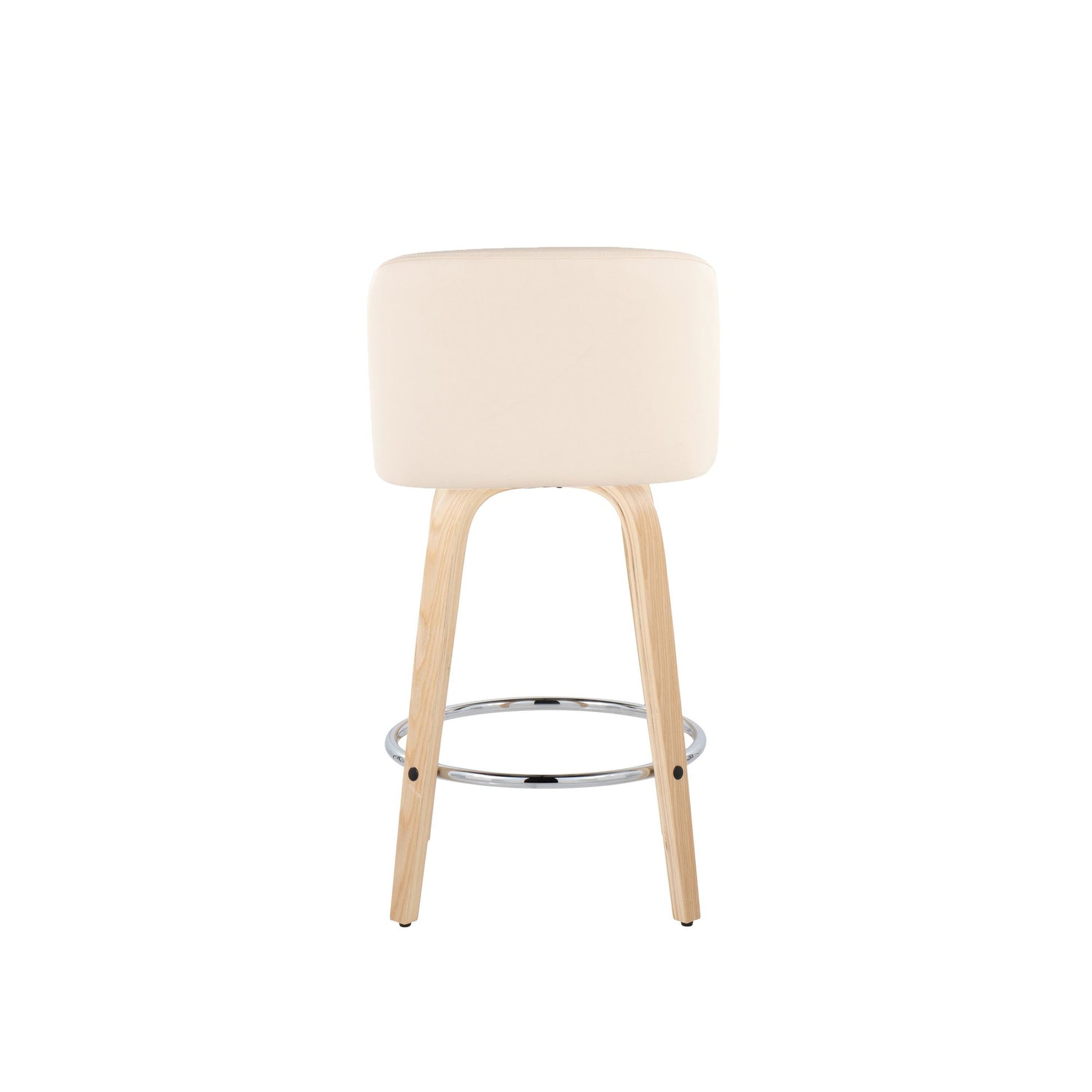 Toriano 26" Contemporary Fixed Height Counter Stool with Swivel in Natural Wood and Cream Faux Leather with Round Chrome Metal Footrest By LumiSource - Set of 2 | Counter Stools | Modishstore - 7