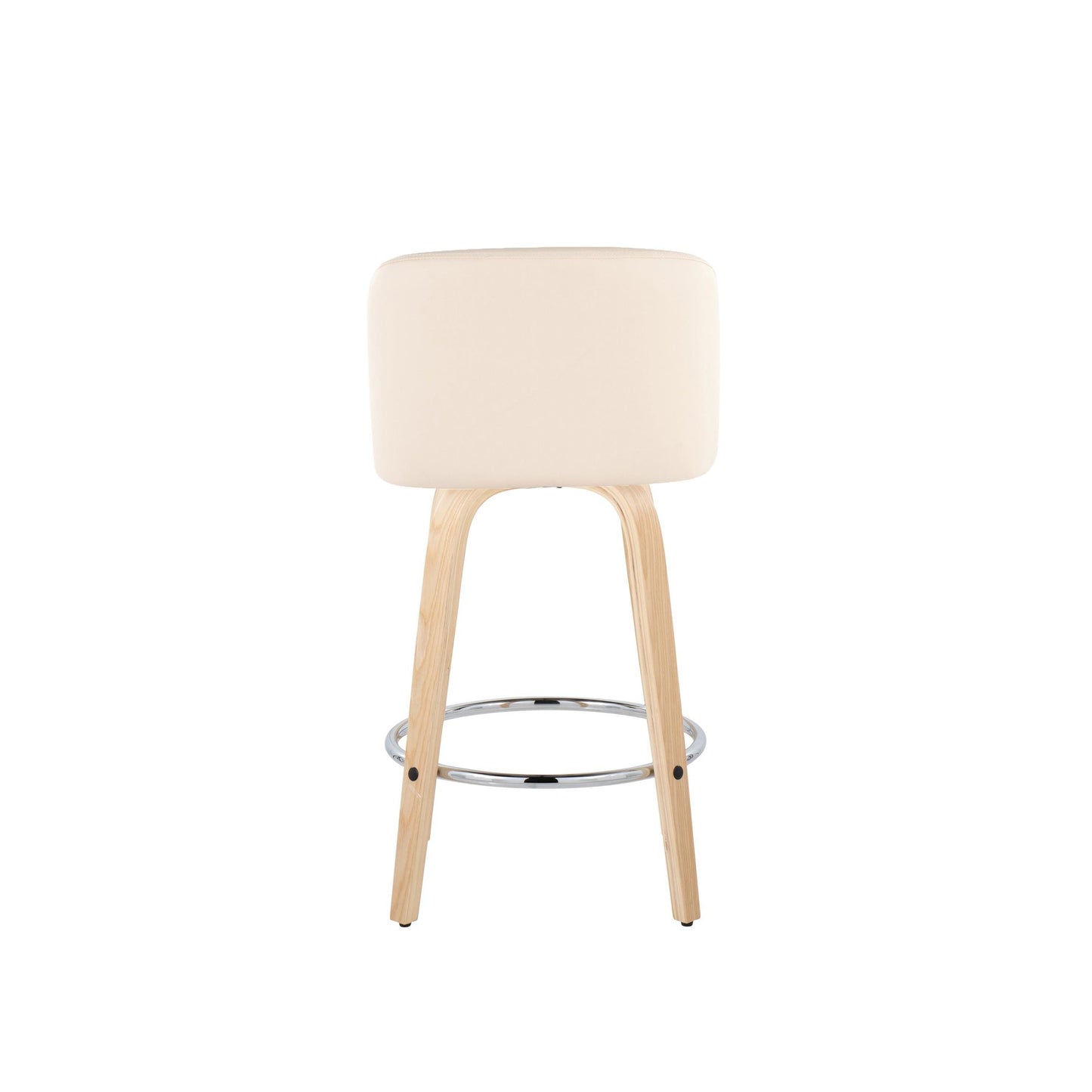 Toriano 26" Contemporary Fixed Height Counter Stool with Swivel in Natural Wood and Cream Faux Leather with Round Chrome Metal Footrest By LumiSource - Set of 2 | Counter Stools | Modishstore - 7