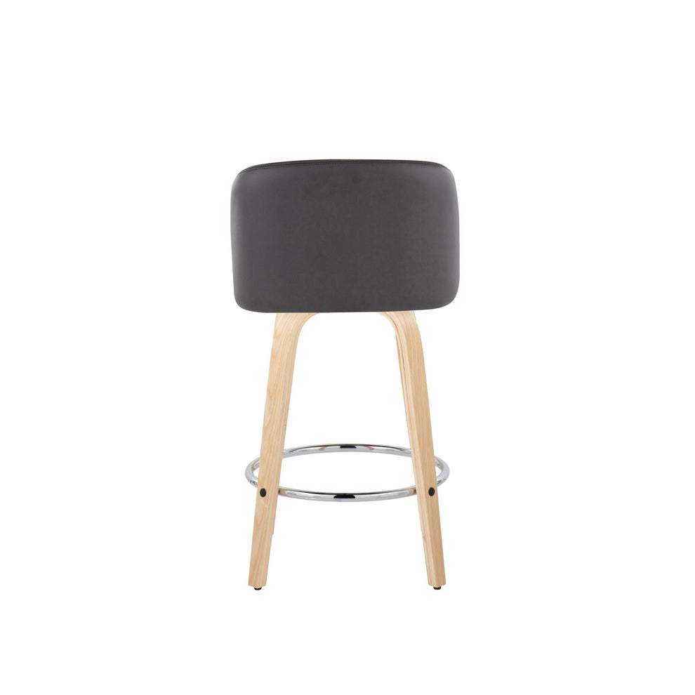 Toriano 26" Contemporary Fixed Height Counter Stool with Swivel in Natural Wood and Cream Faux Leather with Round Chrome Metal Footrest By LumiSource - Set of 2 | Counter Stools | Modishstore - 14