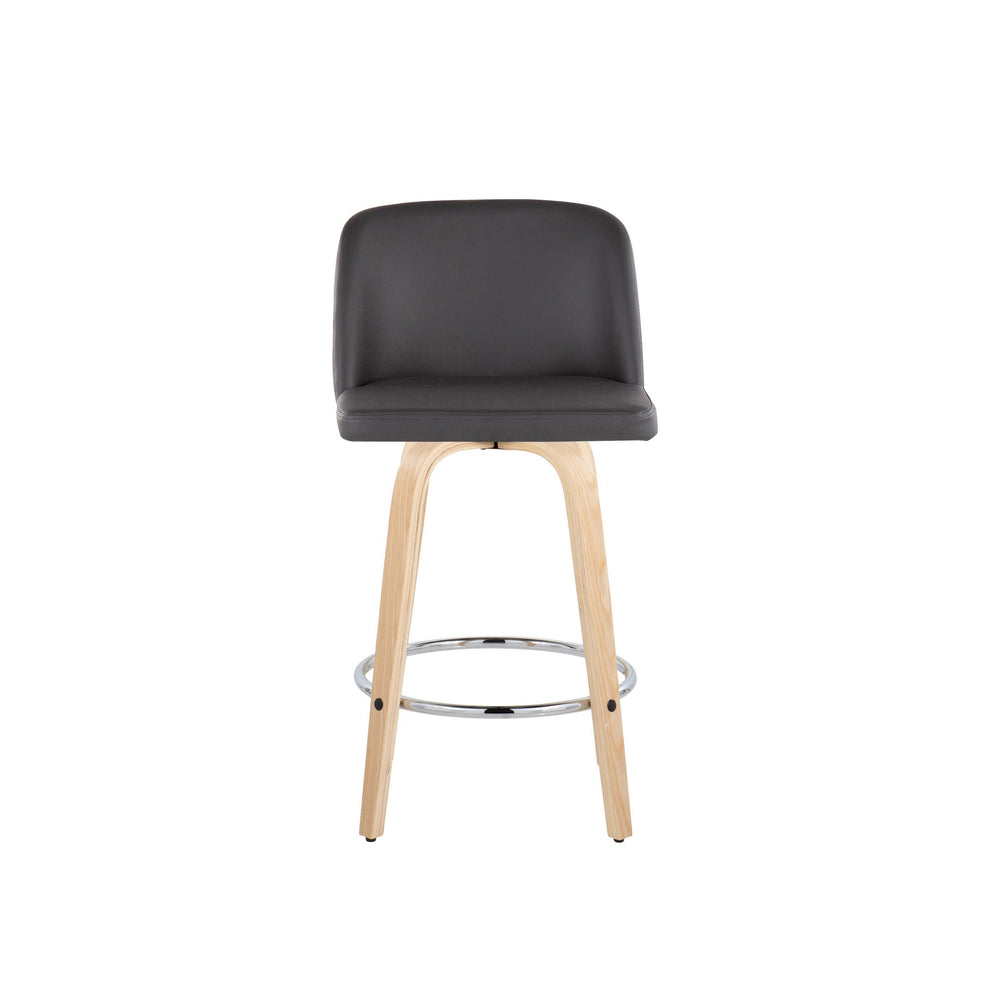 Toriano 26" Contemporary Fixed Height Counter Stool with Swivel in Natural Wood and Cream Faux Leather with Round Chrome Metal Footrest By LumiSource - Set of 2 | Counter Stools | Modishstore - 9