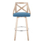 Charlotte 30" Farmhouse Fixed-Height Barstool with Swivel in White Washed Wood, Blue Fabric and Round Chrome Metal Footrest By LumiSource - Set of 2 | Bar Stools | Modishstore - 3