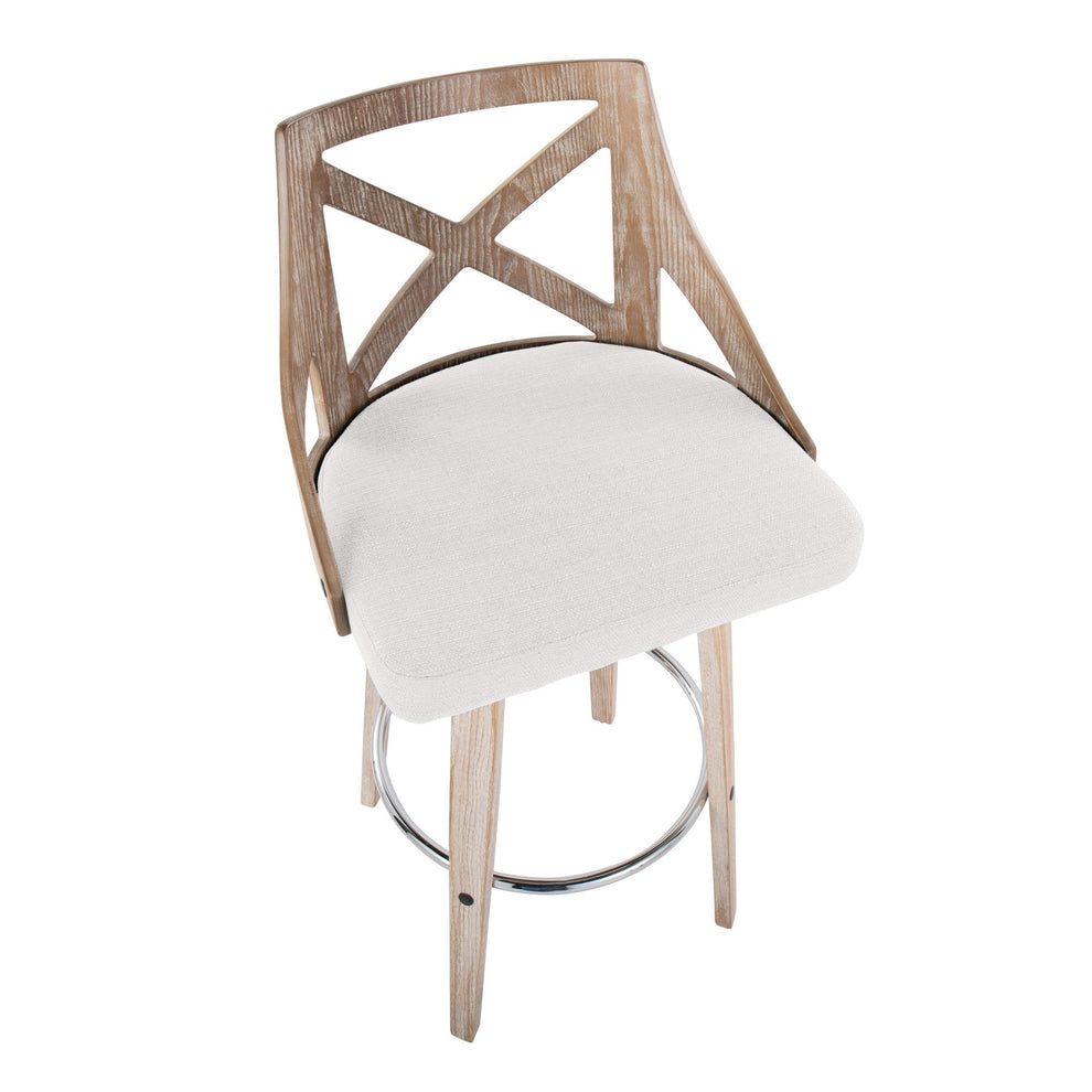 Charlotte 30" Farmhouse Fixed-Height Barstool with Swivel in White Washed Wood, Blue Fabric and Round Chrome Metal Footrest By LumiSource - Set of 2 | Bar Stools | Modishstore - 12