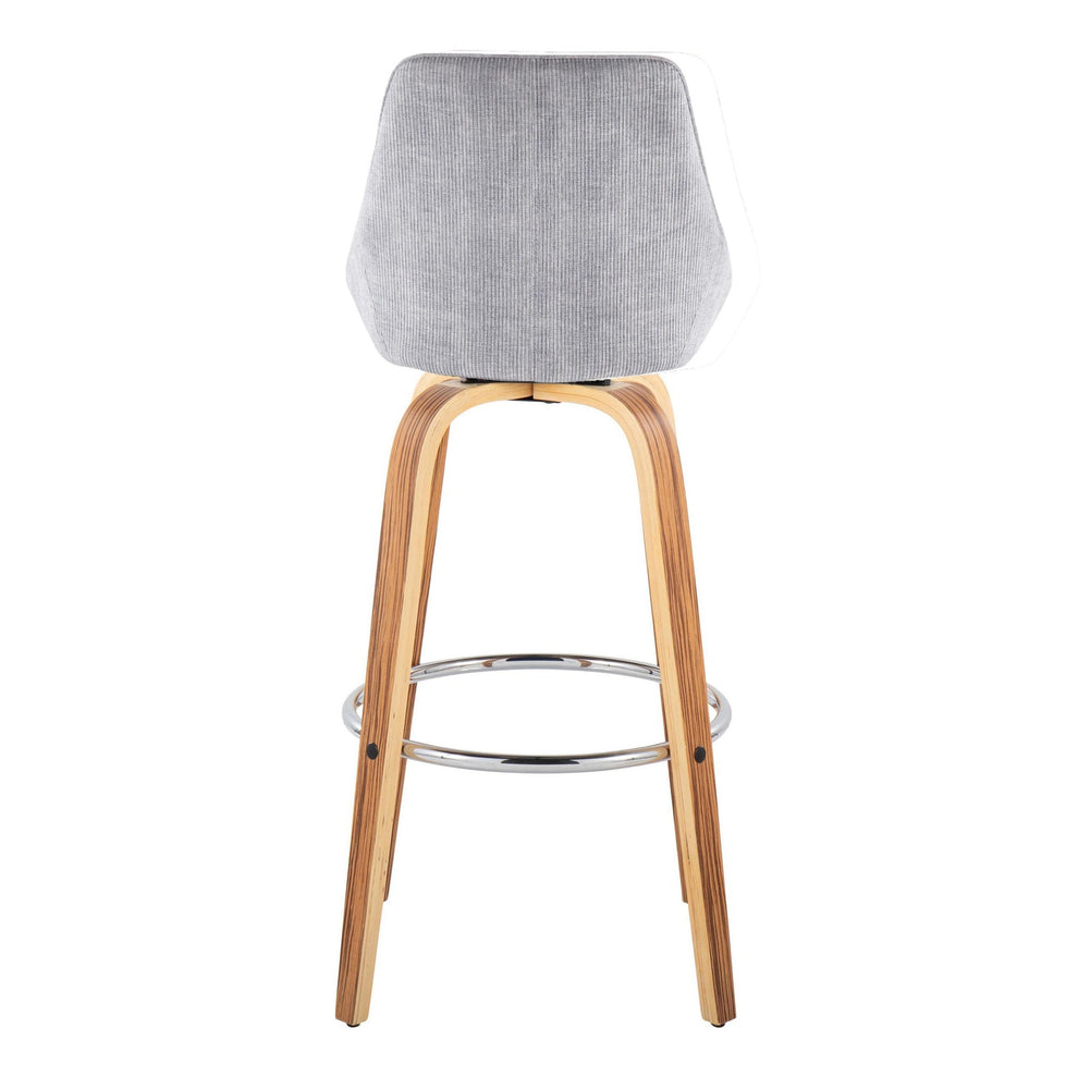 Diana 30" Contemporary Fixed-Height Barstool with Swivel in Zebra Wood and Blue Corduroy Fabric with Round Chrome Footrest By LumiSource - Set of 2 | Bar Stools | Modishstore - 16