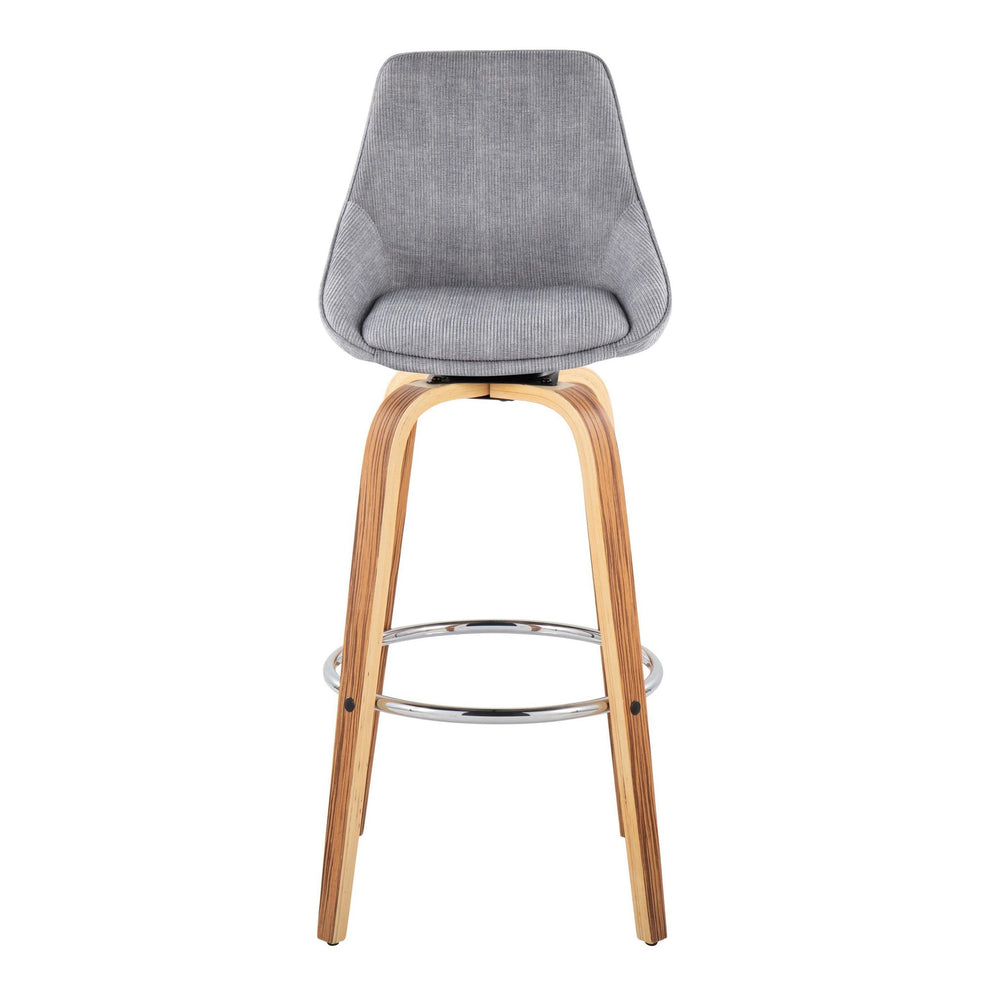 Diana 30" Contemporary Fixed-Height Barstool with Swivel in Zebra Wood and Blue Corduroy Fabric with Round Chrome Footrest By LumiSource - Set of 2 | Bar Stools | Modishstore - 10