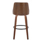Gianna Mid-Century Modern Fixed-Height Barstool with Swivel in Walnut Wood and Light Grey Faux Leather with Round Black Metal Footrest By LumiSource - Set of 2 | Bar Stools | Modishstore - 8