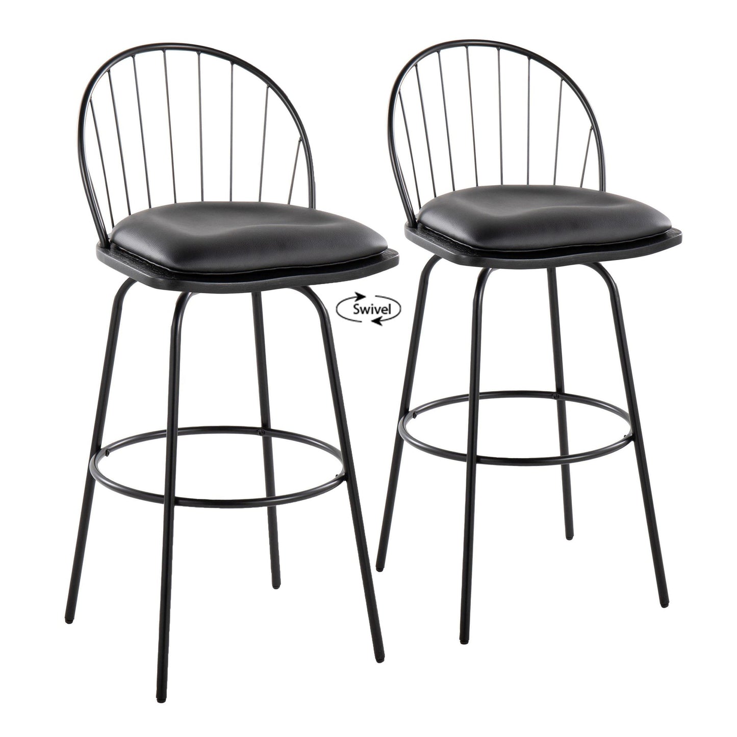 Riley Claire 30" Fixed-Height Barstool with Arms - Set of 2 Walnut Black By LumiSource | Bar Stools | Modishstore - 11