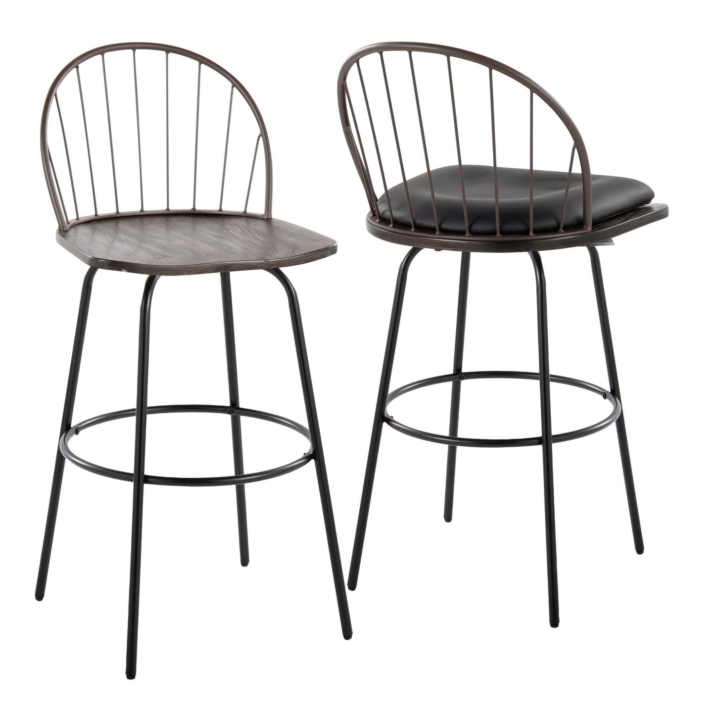 Riley Claire 30" Fixed-Height Barstool with Arms - Set of 2 Walnut Black By LumiSource | Bar Stools | Modishstore - 26