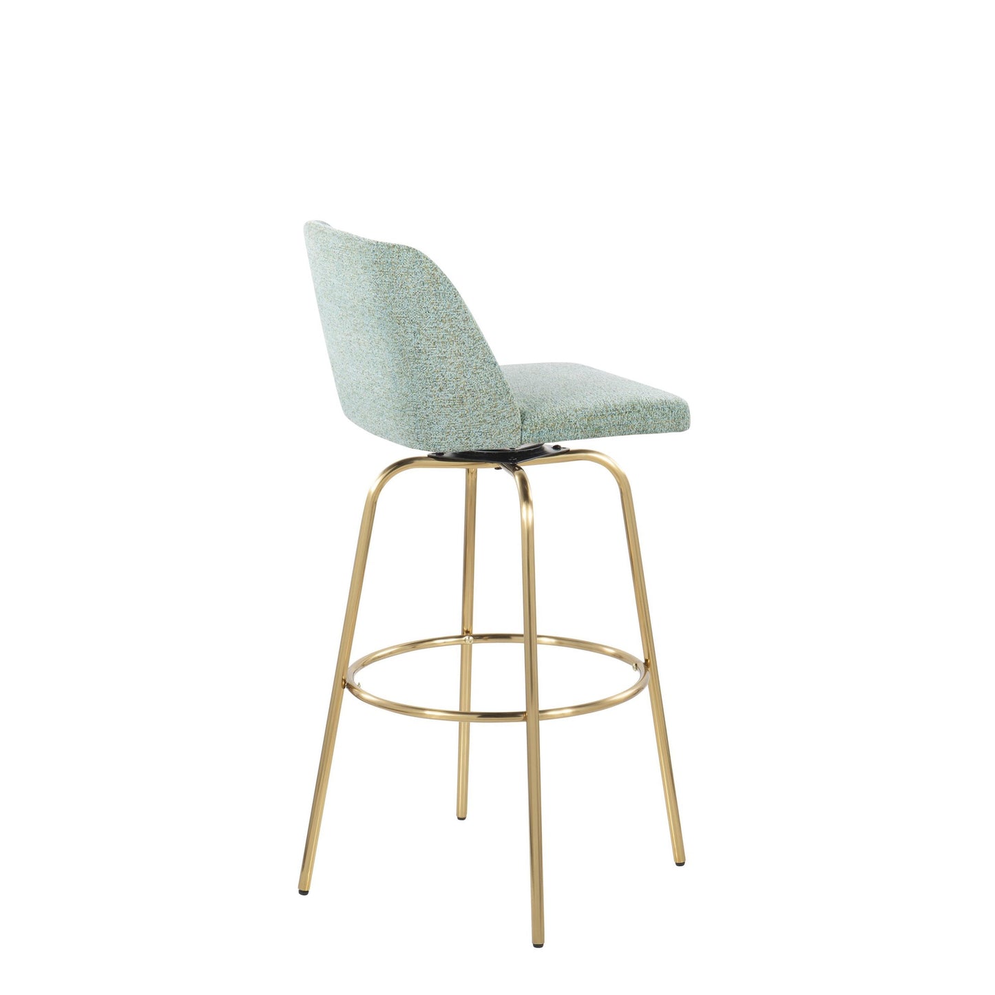 Toriano 30" Contemporary Fixed Height Barstool with Swivel in Light Green Fabric and Gold Metal with Round Footrest By LumiSource - Set of 2 | Bar Stools | Modishstore - 6