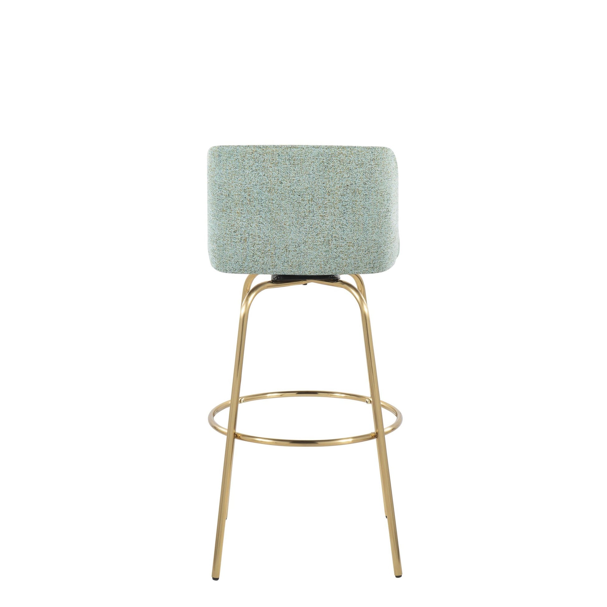 Toriano 30" Contemporary Fixed Height Barstool with Swivel in Light Green Fabric and Gold Metal with Round Footrest By LumiSource - Set of 2 | Bar Stools | Modishstore - 7