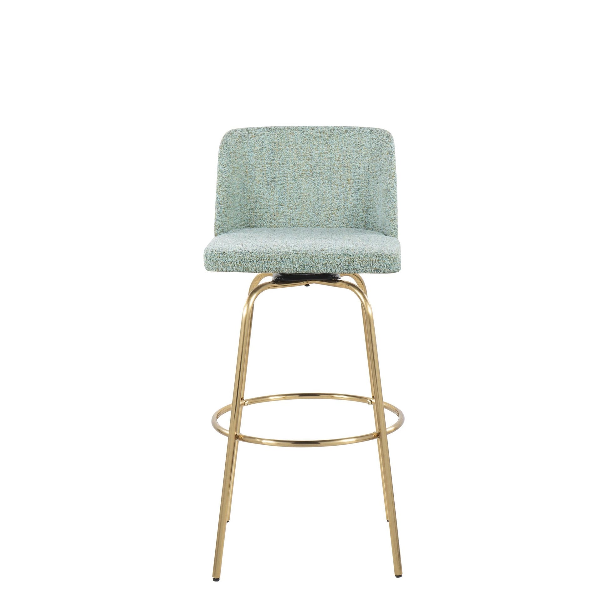 Toriano 30" Contemporary Fixed Height Barstool with Swivel in Light Green Fabric and Gold Metal with Round Footrest By LumiSource - Set of 2 | Bar Stools | Modishstore - 2