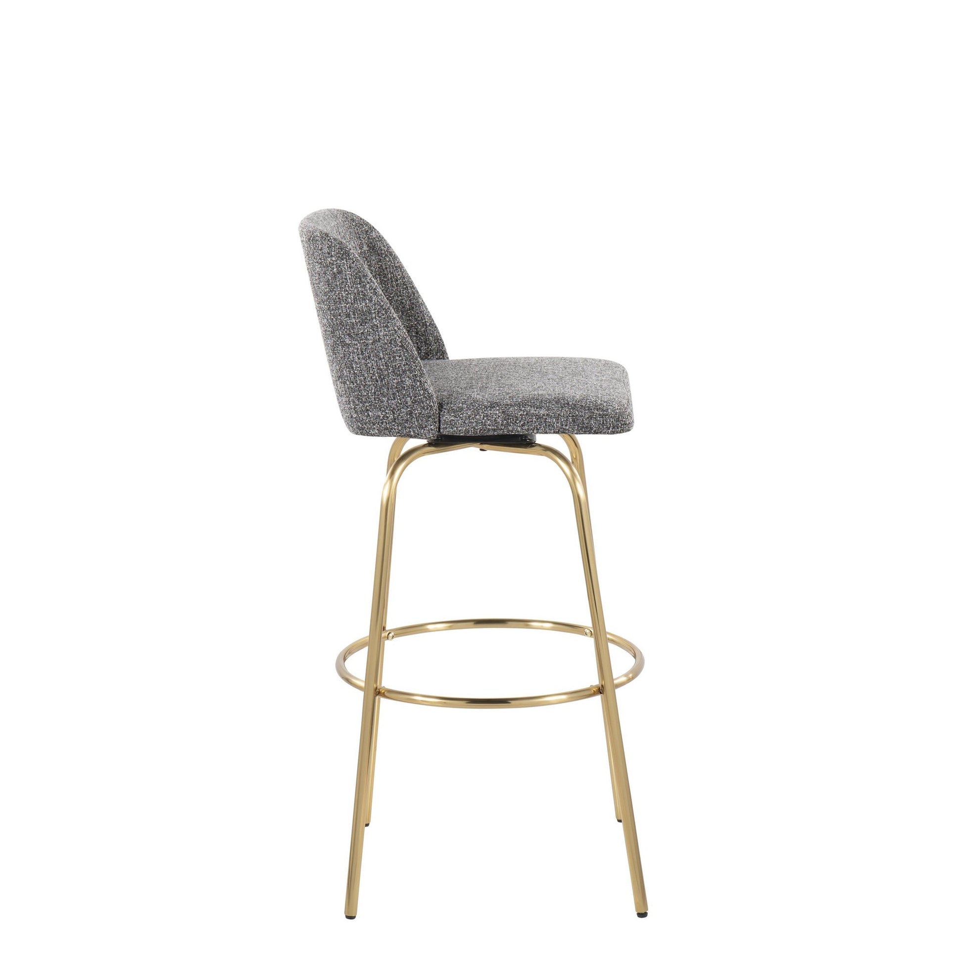 Toriano 30" Contemporary Fixed Height Barstool with Swivel in Light Green Fabric and Gold Metal with Round Footrest By LumiSource - Set of 2 | Bar Stools | Modishstore - 12