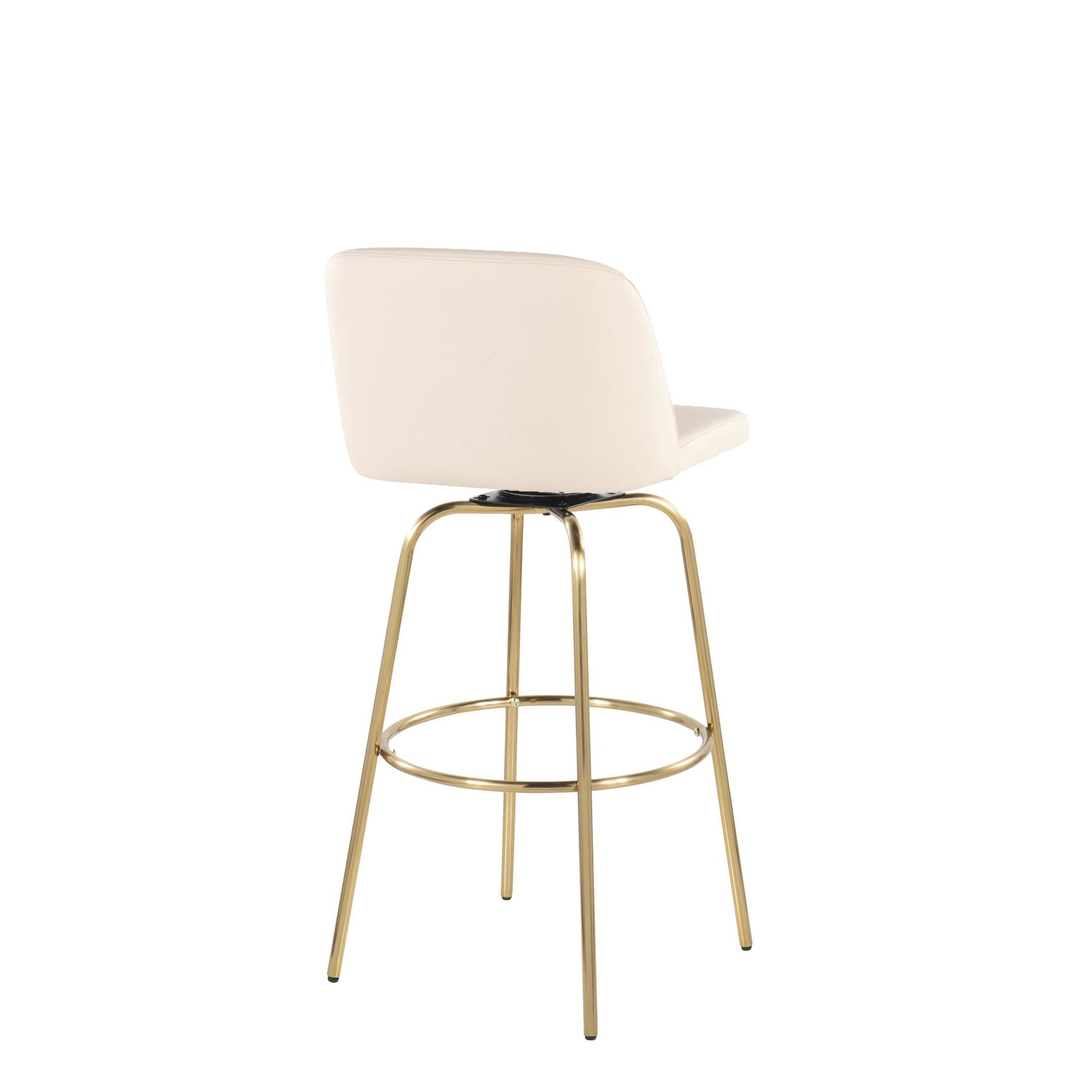 Toriano 30" Contemporary Fixed Height Barstool with Swivel in Cream Faux Leather and Gold Metal with Round Footrest By LumiSource - Set of 2 | Bar Stools | Modishstore - 6