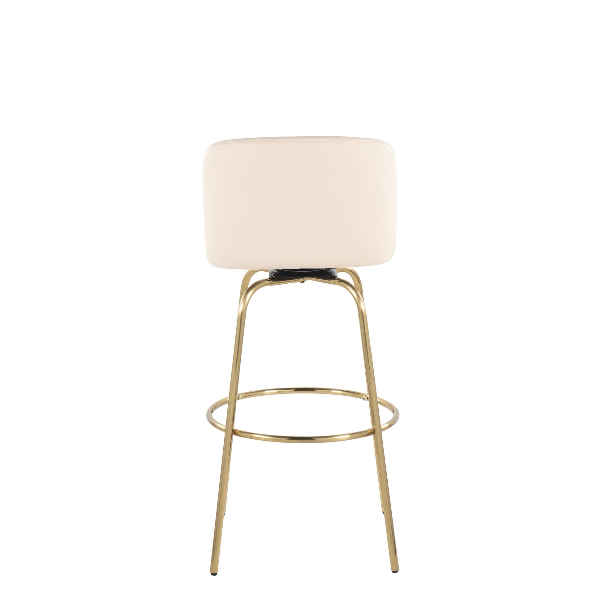 Toriano 30" Contemporary Fixed Height Barstool with Swivel in Cream Faux Leather and Gold Metal with Round Footrest By LumiSource - Set of 2 | Bar Stools | Modishstore - 7