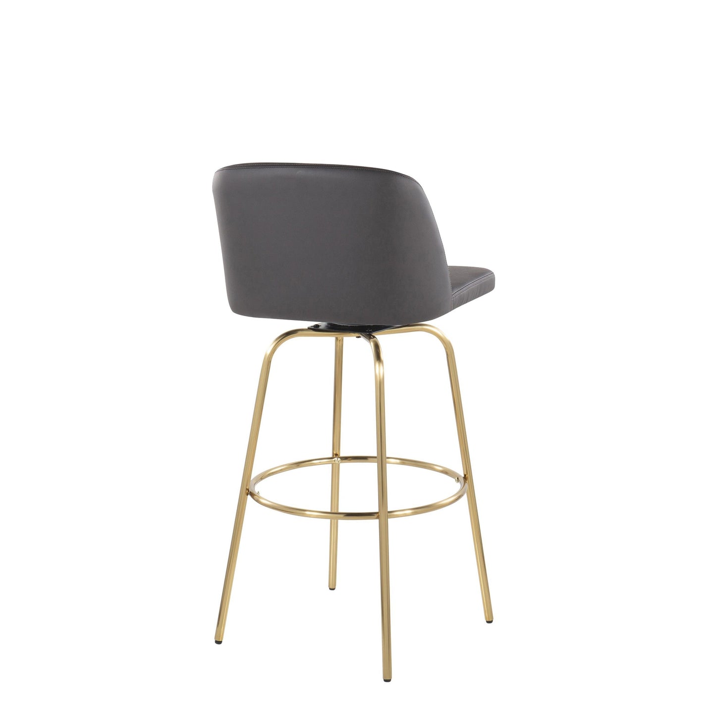 Toriano 30" Contemporary Fixed Height Barstool with Swivel in Cream Faux Leather and Gold Metal with Round Footrest By LumiSource - Set of 2 | Bar Stools | Modishstore - 13