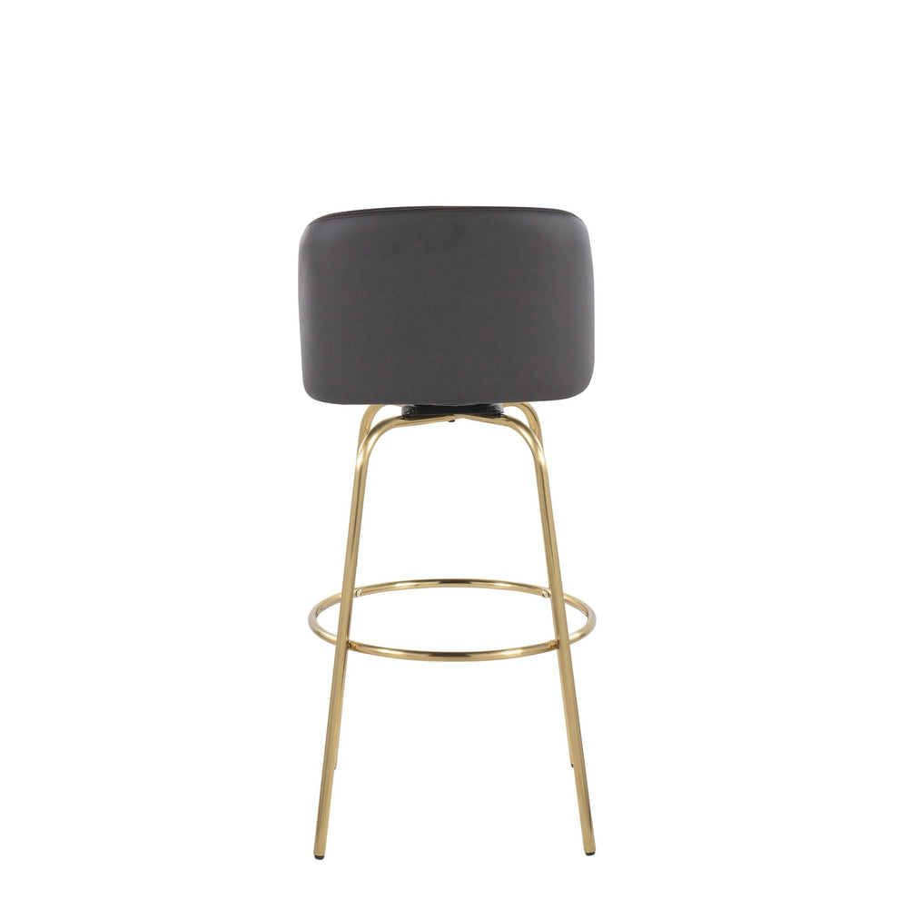 Toriano 30" Contemporary Fixed Height Barstool with Swivel in Cream Faux Leather and Gold Metal with Round Footrest By LumiSource - Set of 2 | Bar Stools | Modishstore - 14