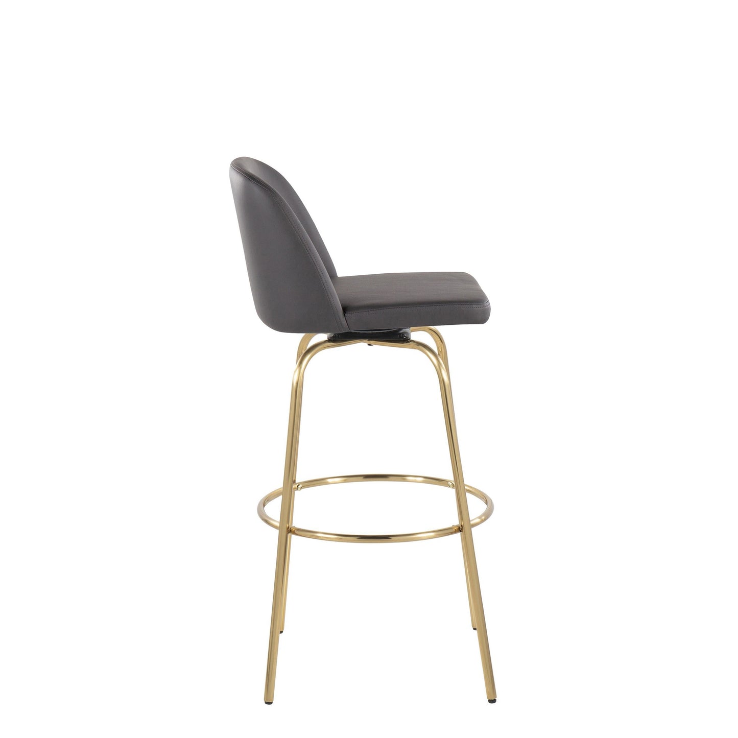 Toriano 30" Contemporary Fixed Height Barstool with Swivel in Cream Faux Leather and Gold Metal with Round Footrest By LumiSource - Set of 2 | Bar Stools | Modishstore - 12