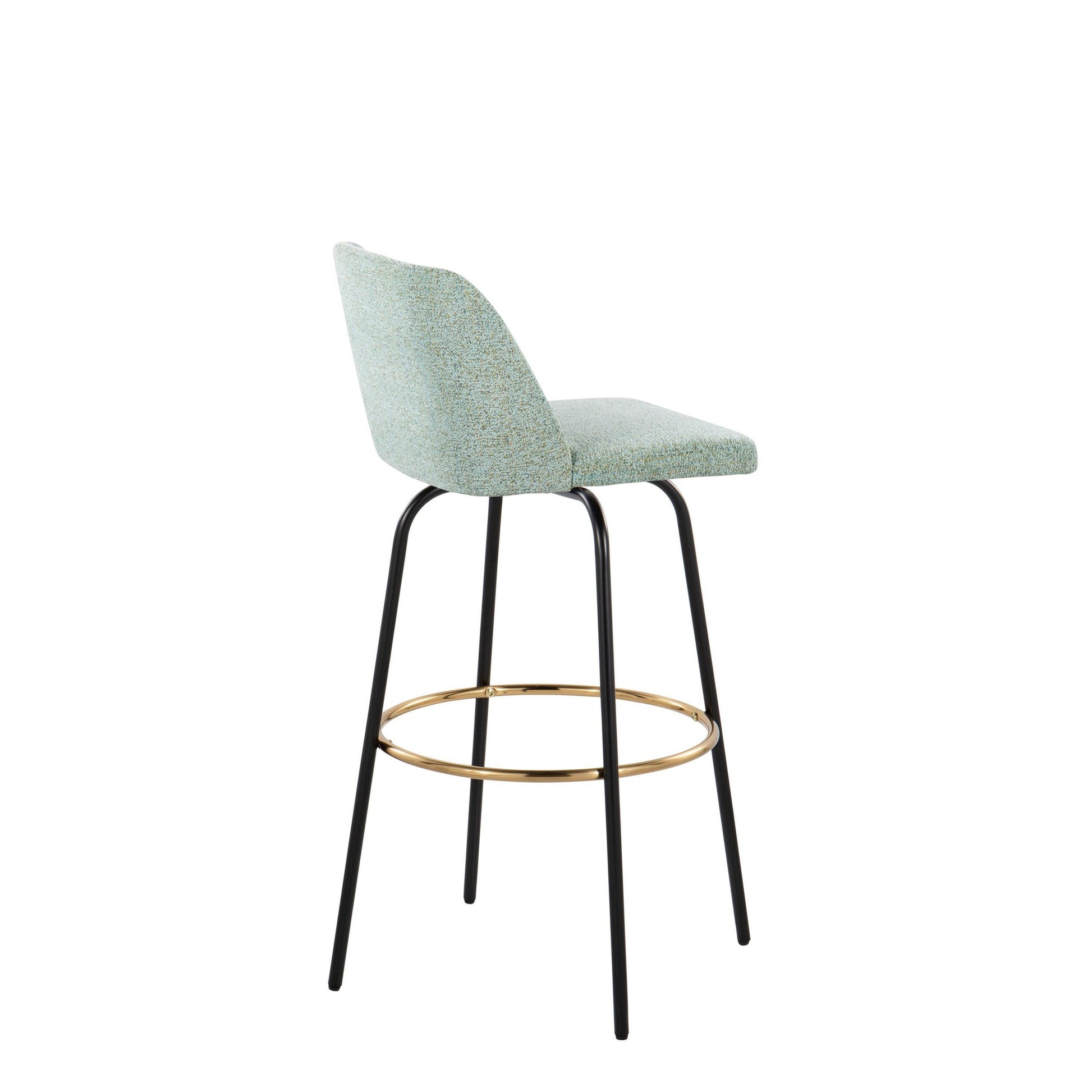 Toriano 30" Contemporary Fixed Height Barstool with Swivel in Light Green Fabric and Black Metal with Round Gold Footrest By LumiSource - Set of 2 | Bar Stools | Modishstore - 6