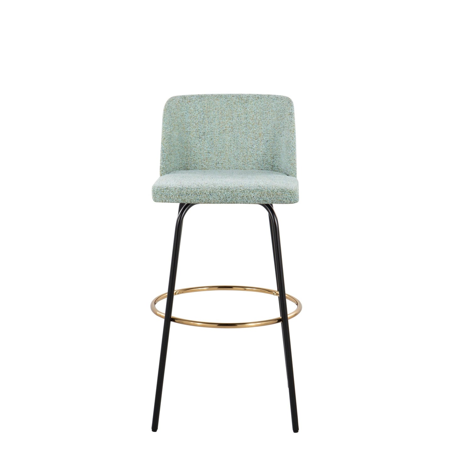 Toriano 30" Contemporary Fixed Height Barstool with Swivel in Light Green Fabric and Black Metal with Round Gold Footrest By LumiSource - Set of 2 | Bar Stools | Modishstore - 2