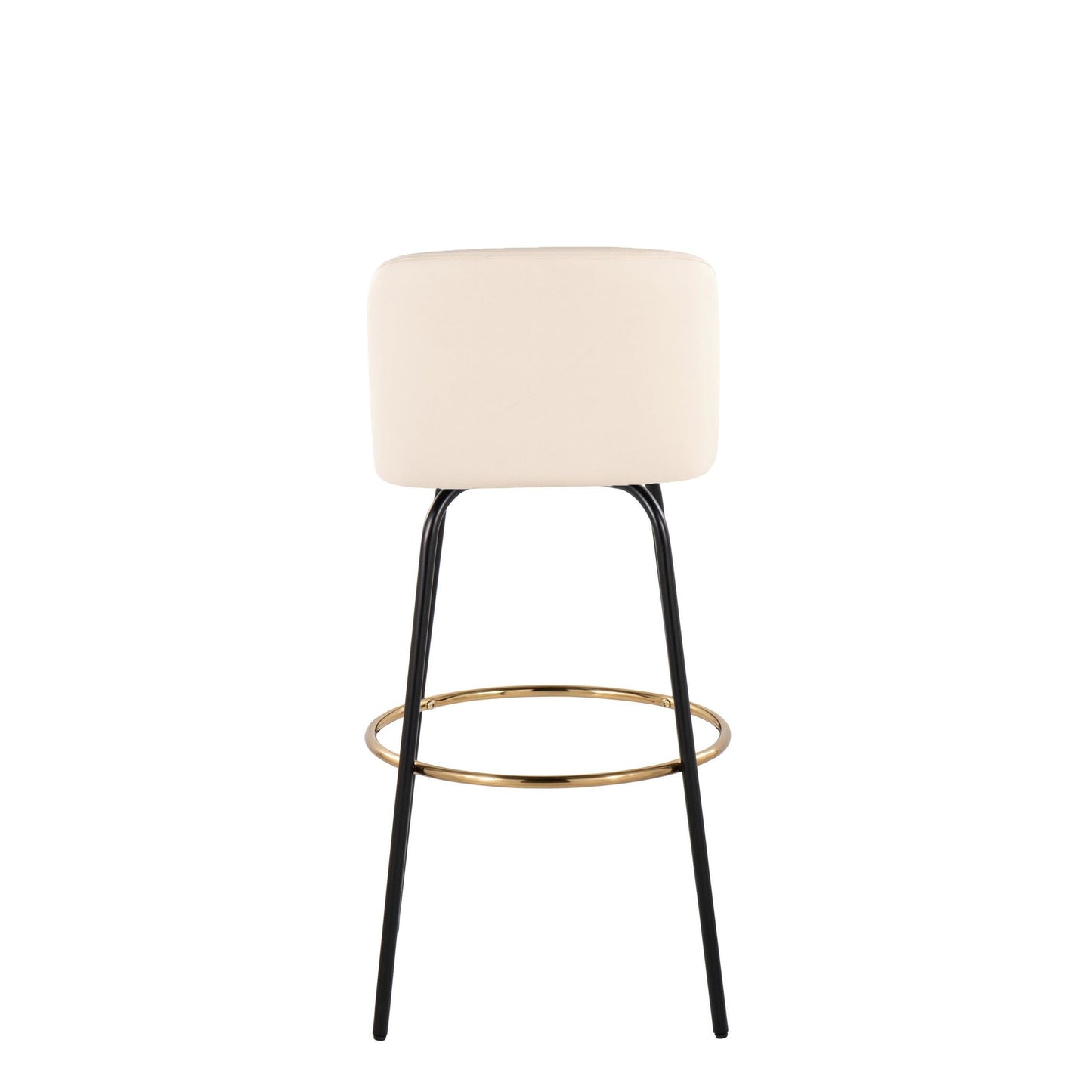 Toriano 30" Contemporary Fixed Height Barstool with Swivel in Cream Faux Leather and Black Metal with Round Gold Footrest By LumiSource - Set of 2 | Bar Stools | Modishstore - 7