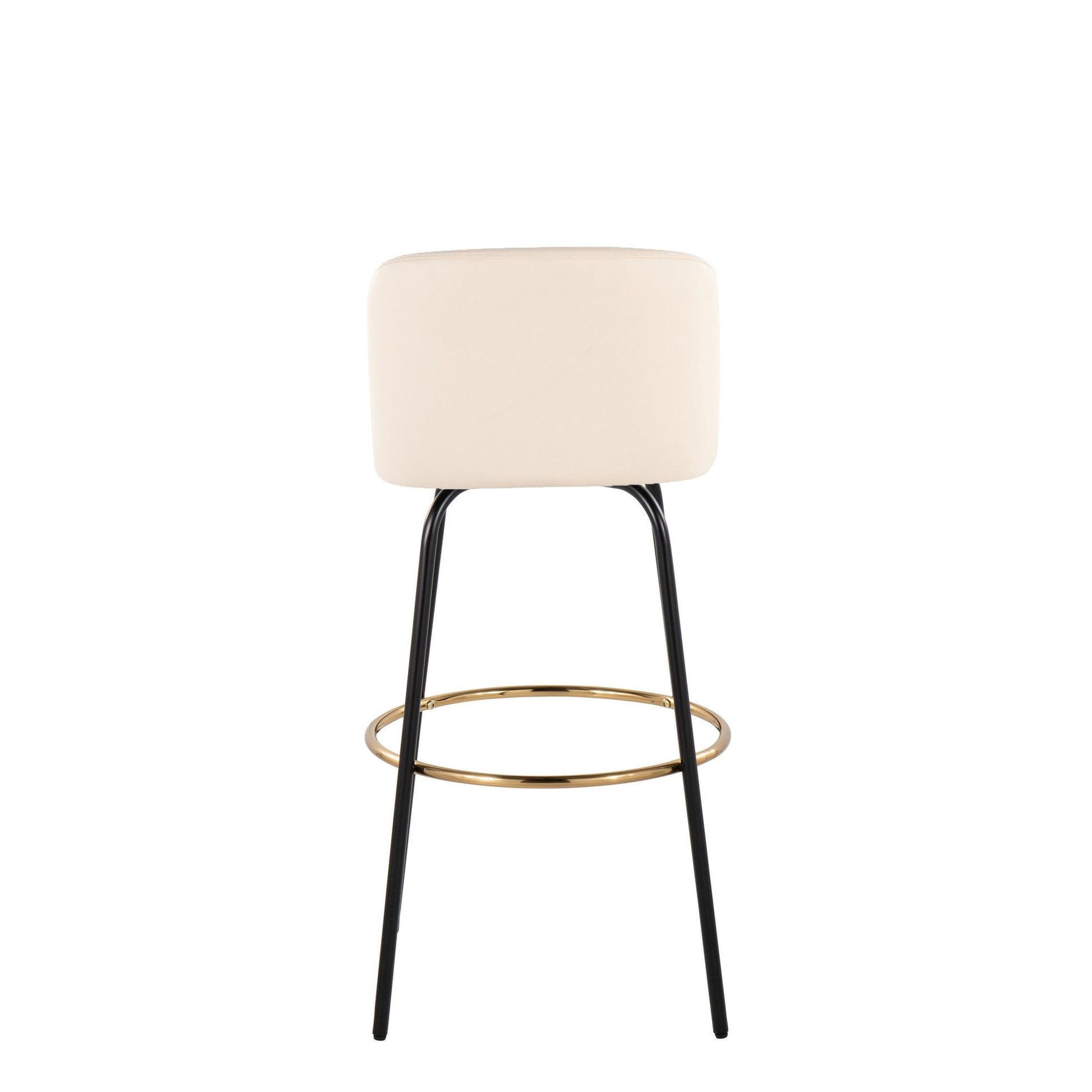 Toriano 30" Contemporary Fixed Height Barstool with Swivel in Cream Faux Leather and Black Metal with Round Gold Footrest By LumiSource - Set of 2 | Bar Stools | Modishstore - 7