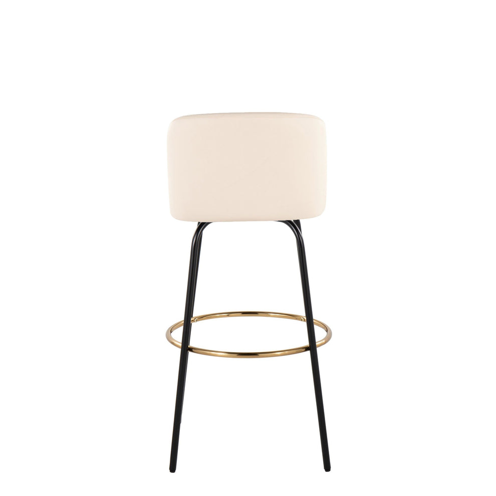 Toriano 30" Contemporary Fixed Height Barstool with Swivel in Cream Faux Leather and Black Metal with Round Gold Footrest By LumiSource - Set of 2 | Bar Stools | Modishstore - 7