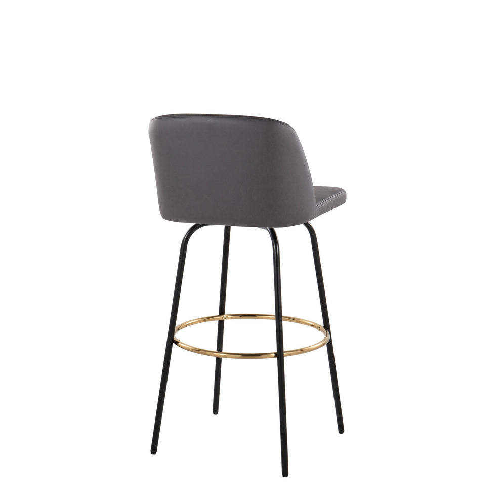 Toriano 30" Contemporary Fixed Height Barstool with Swivel in Cream Faux Leather and Black Metal with Round Gold Footrest By LumiSource - Set of 2 | Bar Stools | Modishstore - 13