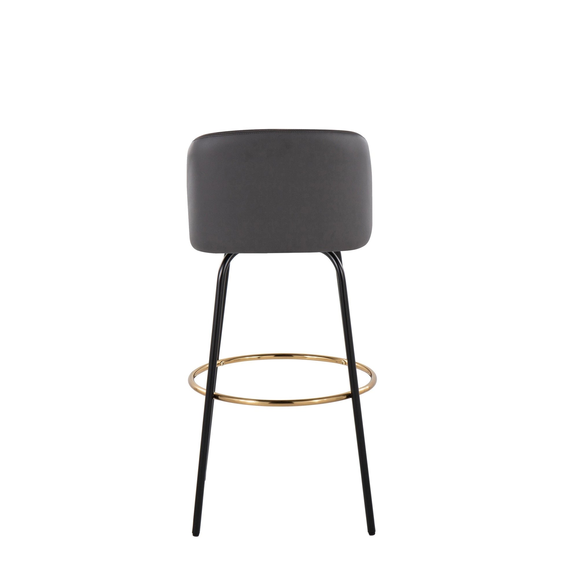 Toriano 30" Contemporary Fixed Height Barstool with Swivel in Cream Faux Leather and Black Metal with Round Gold Footrest By LumiSource - Set of 2 | Bar Stools | Modishstore - 14