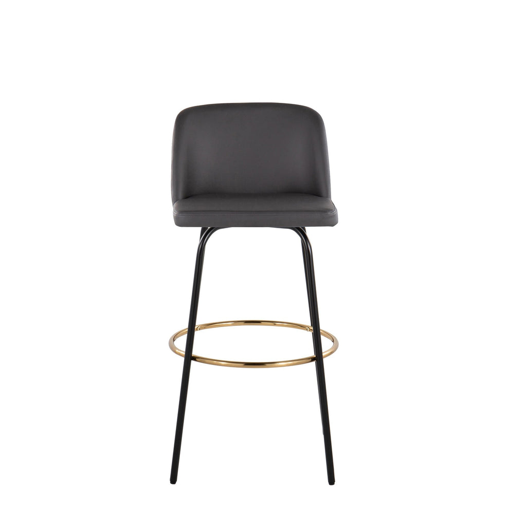 Toriano 30" Contemporary Fixed Height Barstool with Swivel in Cream Faux Leather and Black Metal with Round Gold Footrest By LumiSource - Set of 2 | Bar Stools | Modishstore - 9
