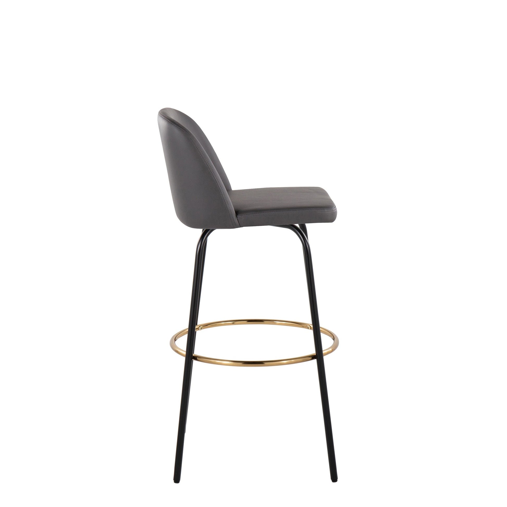 Toriano 30" Contemporary Fixed Height Barstool with Swivel in Cream Faux Leather and Black Metal with Round Gold Footrest By LumiSource - Set of 2 | Bar Stools | Modishstore - 12