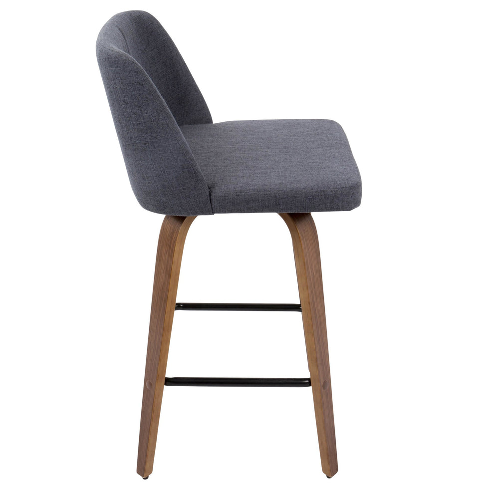 Toriano Mid-Century Modern Counter Stool in Walnut and Blue Fabric By LumiSource - Set of 2 | Counter Stools | Modishstore - 7