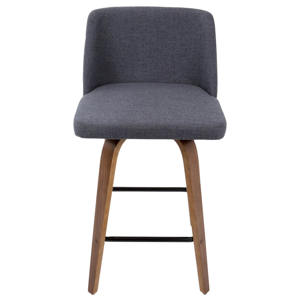 Toriano Mid-Century Modern Counter Stool in Walnut and Blue Fabric By LumiSource - Set of 2 | Counter Stools | Modishstore - 3