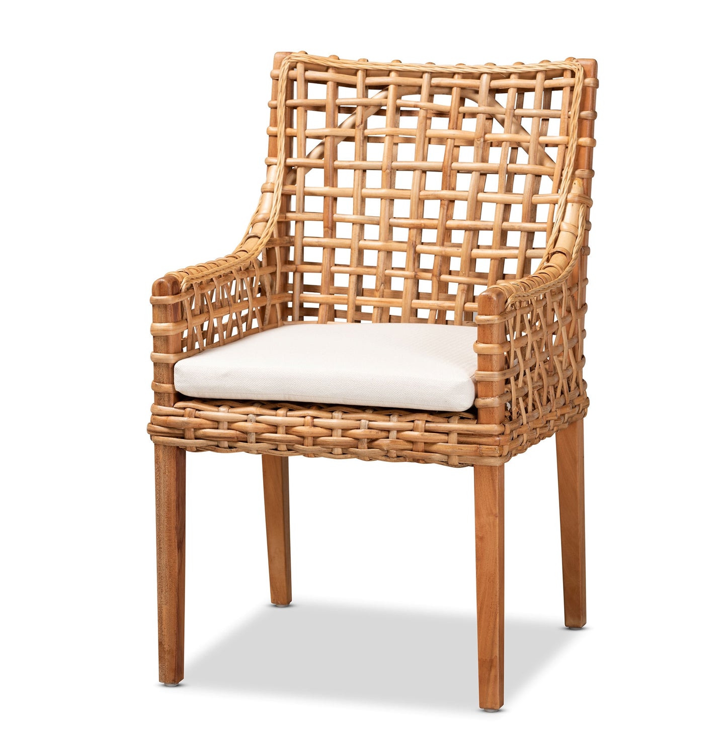 Baxton Studio Saoka Modern and Contemporary Natural Brown Finished Wood and Rattan Dining Chair | Modishstore | Dining Chairs - 2