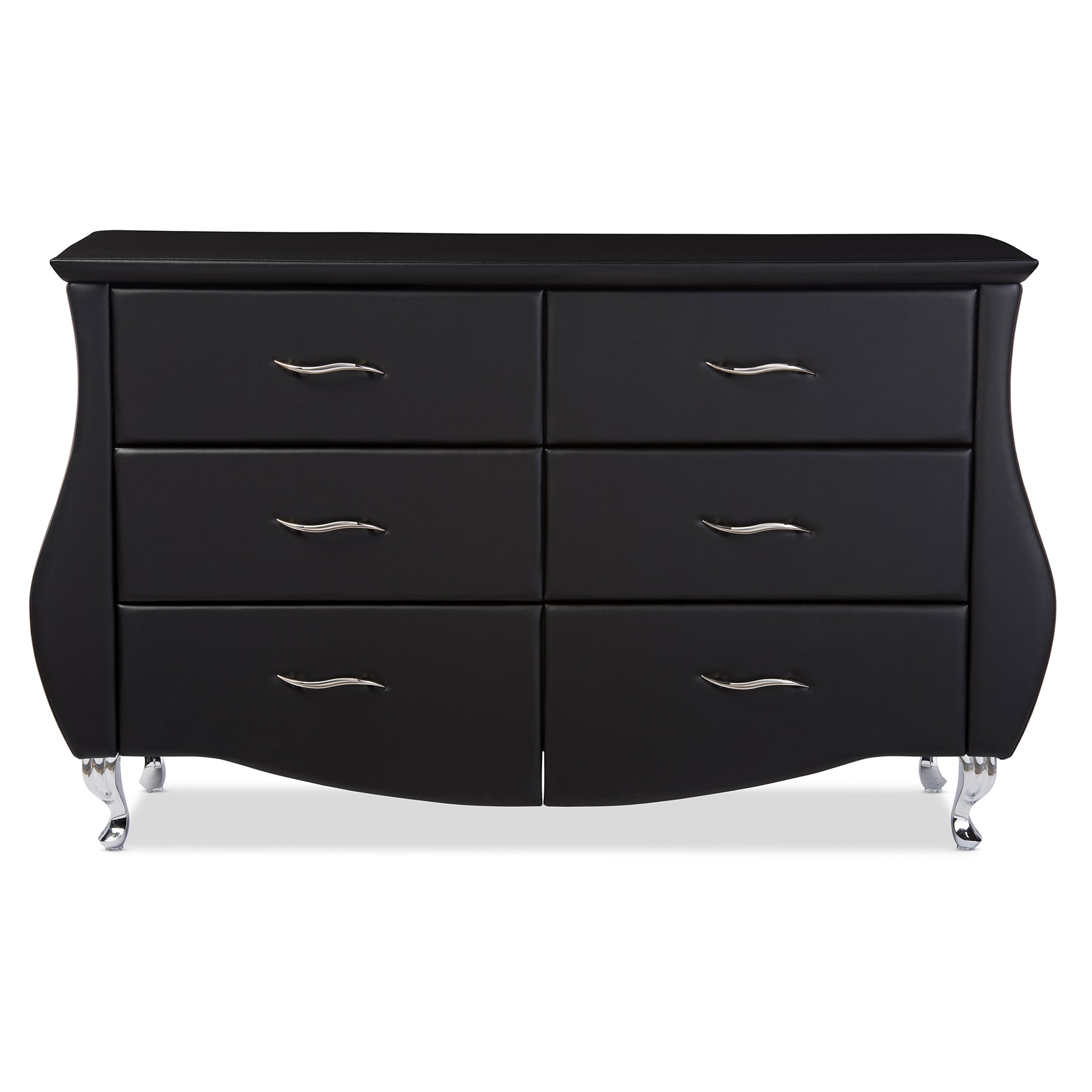 black faux leather dresser Modern 6-Drawer Dresser - Black Faux Leather Chest of Drawers with Steel Accents - Large Storage Unit - Overstock