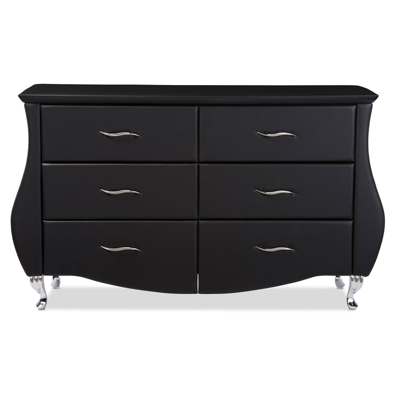 Baxton Studio Enzo Modern and Contemporary Black Faux Leather 6-Drawer Dresser | Modishstore | Drawers