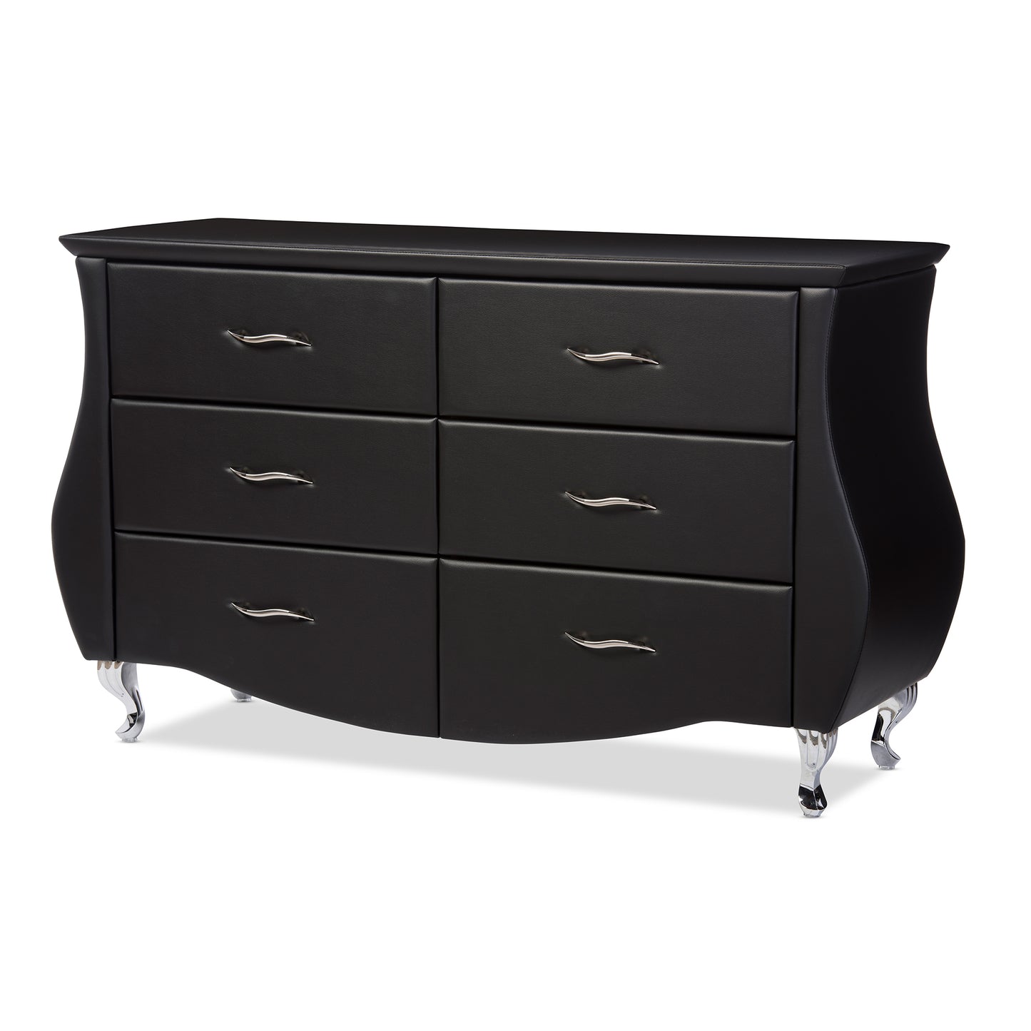 baxton studio enzo modern and contemporary black faux leather 6 drawer dresser | Modish Furniture Store-2