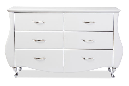 Baxton Studio Enzo Modern and Contemporary White Faux Leather 6-Drawer Dresser | Modishstore | Drawers