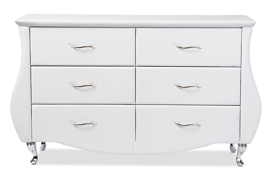 Baxton Studio Enzo Modern and Contemporary White Faux Leather 6-Drawer Dresser | Modishstore | Drawers