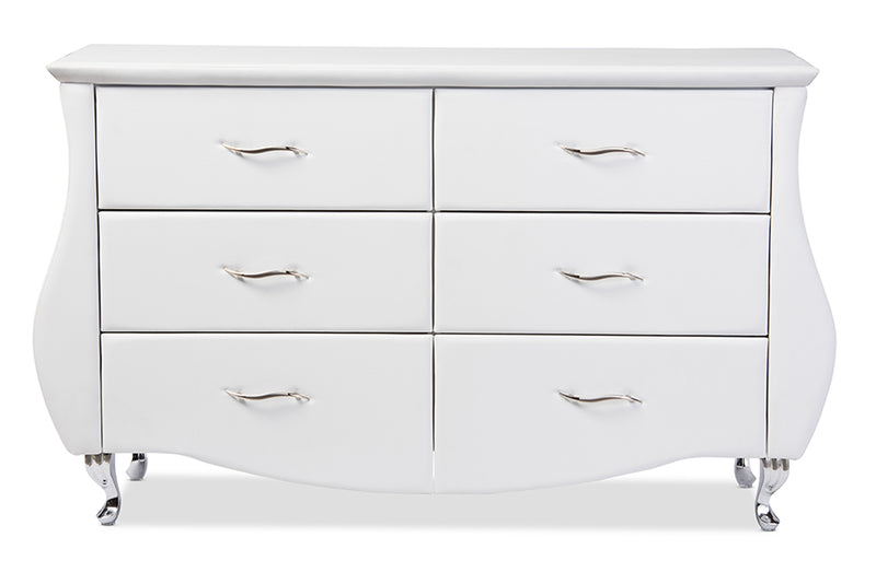 Baxton Studio Enzo Modern and Contemporary White Faux Leather 6-Drawer Dresser | Modishstore | Drawers