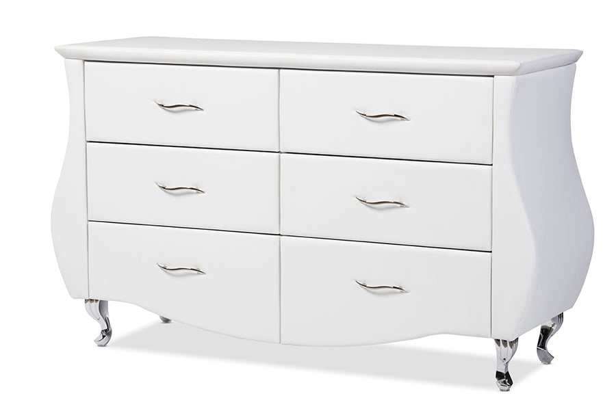 baxton studio enzo modern and contemporary white faux leather 6 drawer dresser | Modish Furniture Store-2