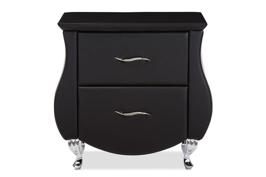 Baxton Studio Erin Modern and Contemporary Black Faux Leather Upholstered Nightstand | Modishstore | Nightstands