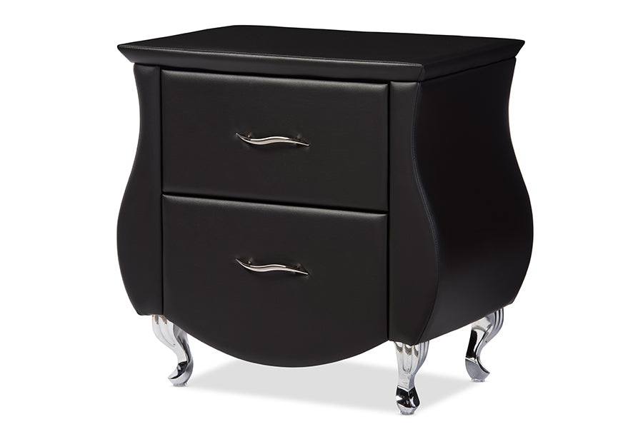 baxton studio erin modern and contemporary black faux leather upholstered nightstand | Modish Furniture Store-2
