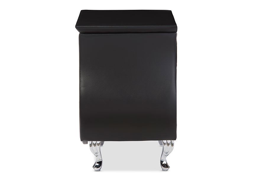 baxton studio erin modern and contemporary black faux leather upholstered nightstand | Modish Furniture Store-3