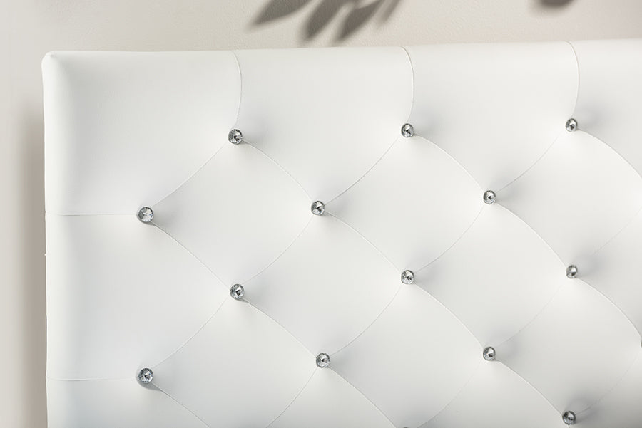 Baxton Studio Viviana Modern and Contemporary White Faux Leather Upholstered Button-tufted Queen Size Headboard | Headboards | Modishstore - 4