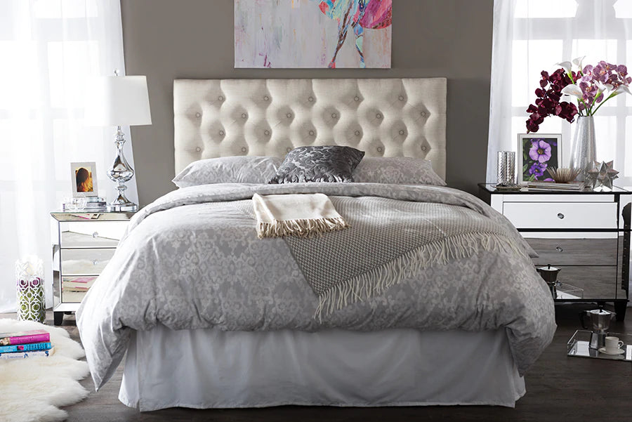 Baxton Studio Viviana Modern and Contemporary White Faux Leather Upholstered Button-tufted Queen Size Headboard | Headboards | Modishstore - 11