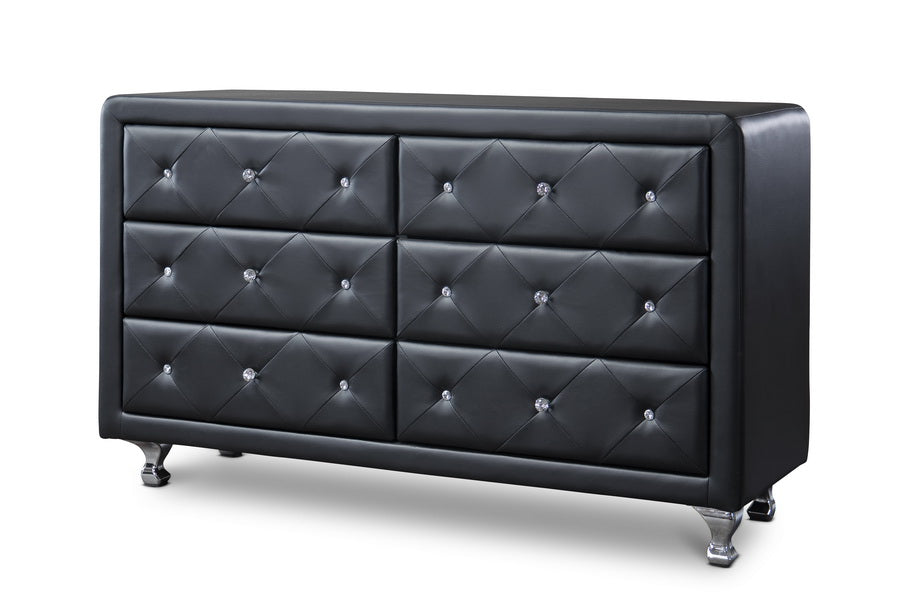 Baxton Studio Luminescence Black Faux Leather Upholstered Dresser | Modishstore | Dressers