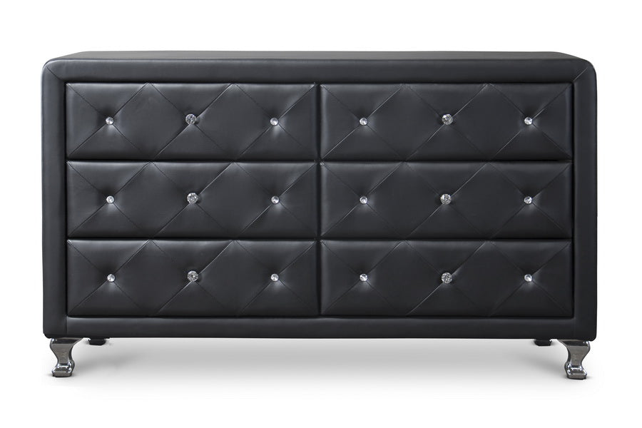 baxton studio luminescence black faux leather upholstered dresser | Modish Furniture Store-2